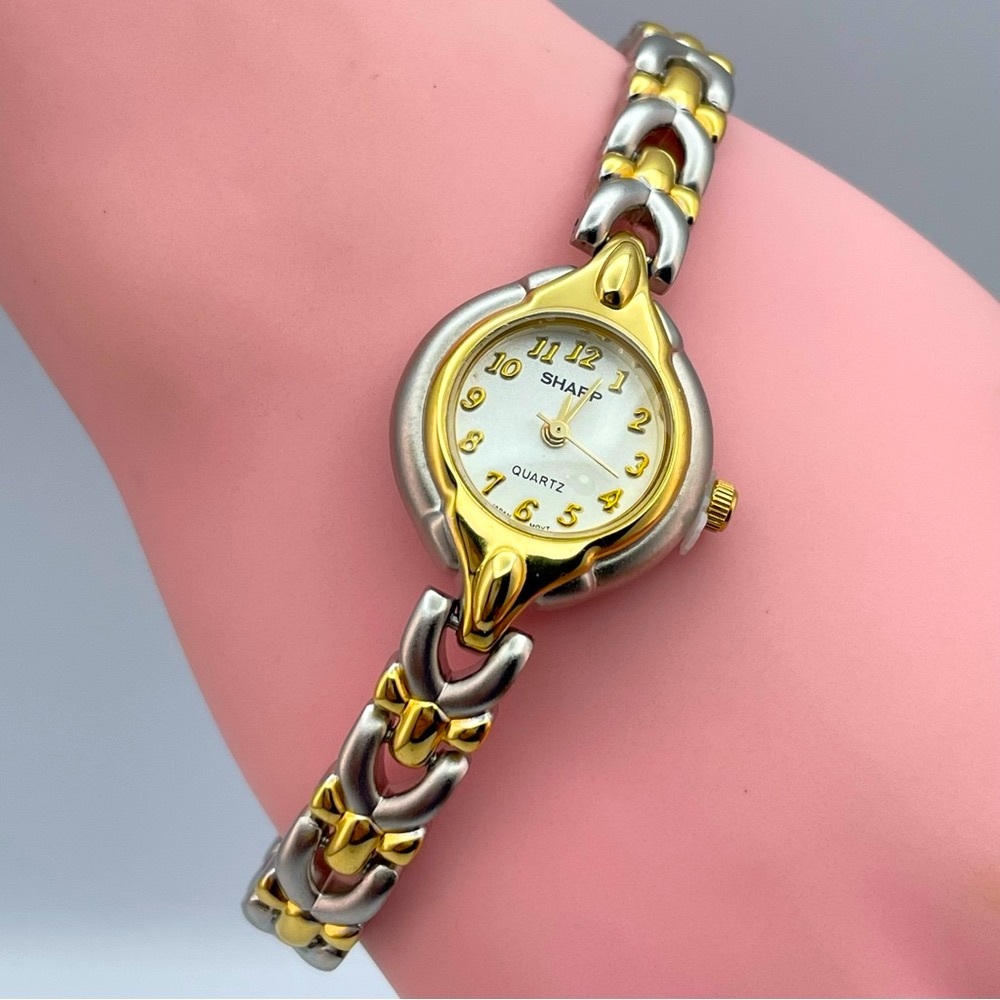 Sharp Two Tone Quartz Watch Gold Silver Tone Link Bracelet NWOT